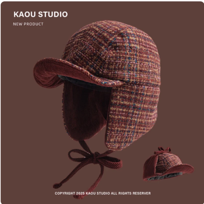 

Японская зимняя ретро шапка Lei Feng для мужчин и женщин, уличная утолщенная теплая защита ушей, велосипедные лыжи, летающие шапки-бомберы