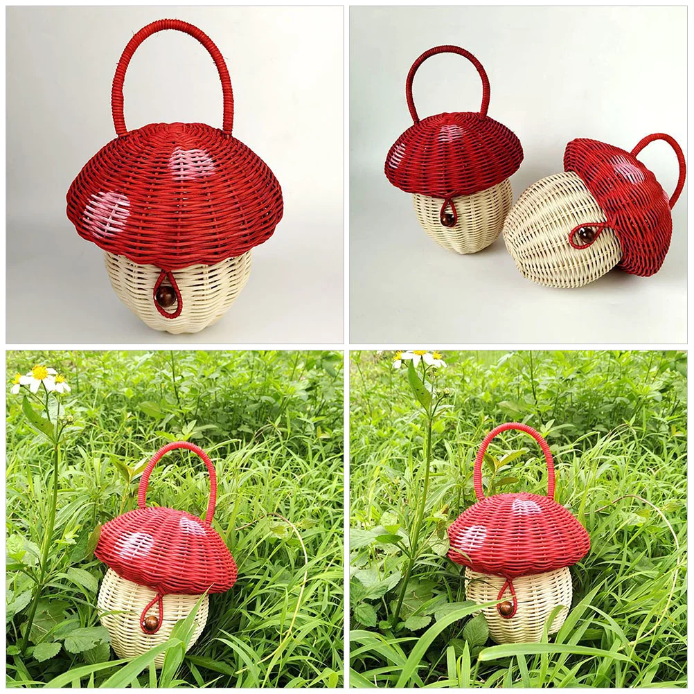 Baskets Mushroom Storage Candy Handbag Decor Woven Portable Costume Rattan Miss
