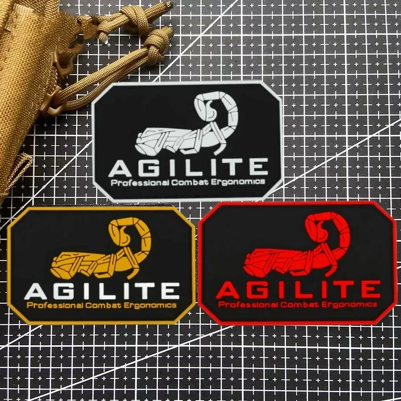 AGILITE Scorpion Logo 3D PVC Tactical Morale Badge Patch Gun Club Luminous Hook & Loop Patches Military Armband Backpack Sticker