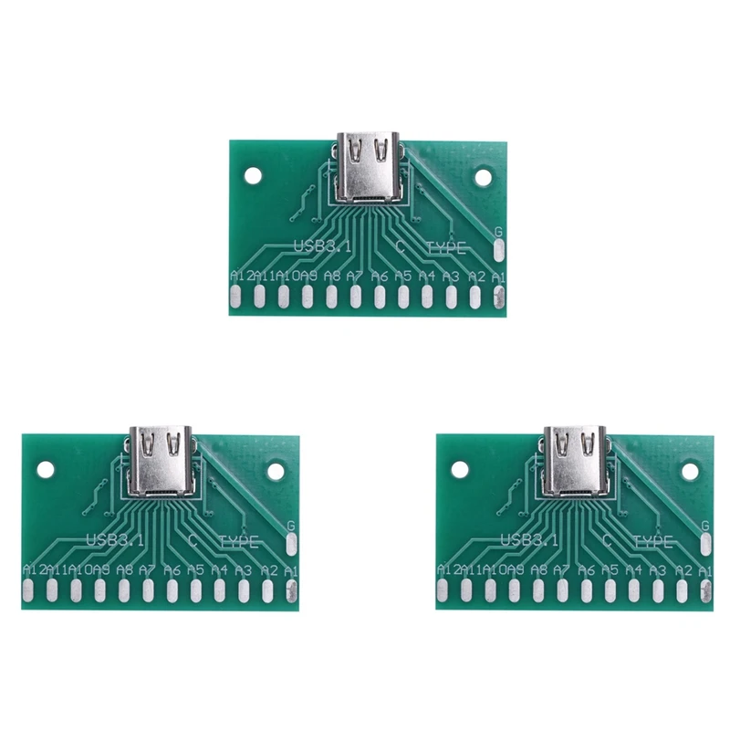 3X DIY 24Pin USB-C USB 3.1 Type C Female Socket Connector Smt Type With Pc Board