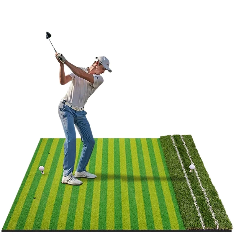 

Striped Double Grass Plus White Line Golf Strike Mat, Outdoor Swing Practice Golf Mat