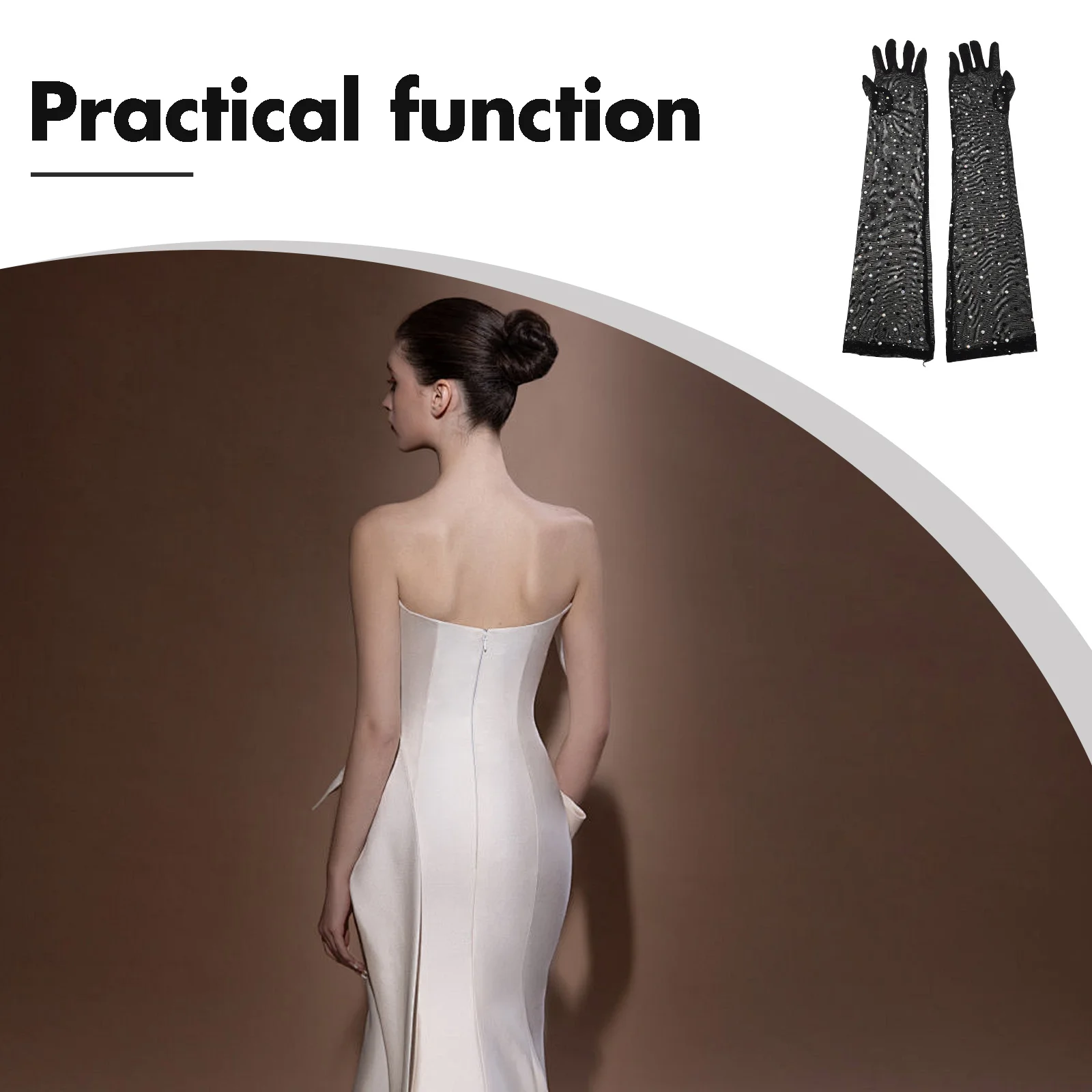 1Pair Black Rhinestone Gloves Sheer Mesh Tulle Long Stretchy Sparkly Gloves for Women Wedding Evening Party Bridal Rave Supplies