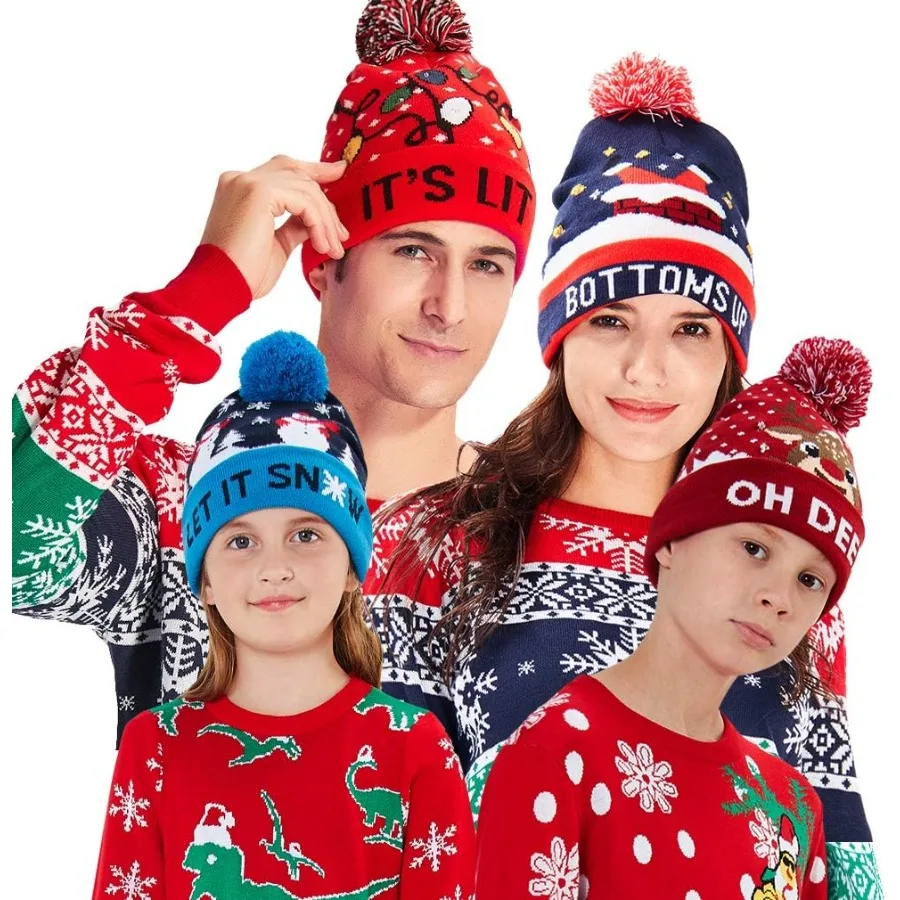 RAISEVERN Unisex Ugly LED Christmas Hat Novelty Colorful Lightup Stylish Knitted Sweater Xmas Party Beanie Cap with 6 Lights fo