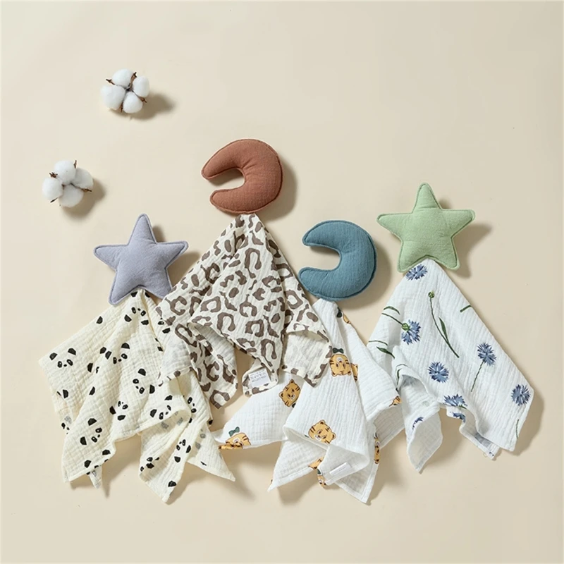 New Born Soothe Appease Towel 100% Organic Cotton Moon Star Toy Ins Baby Comforter Lovely Muslin Security Blanket Sleeping Dolls