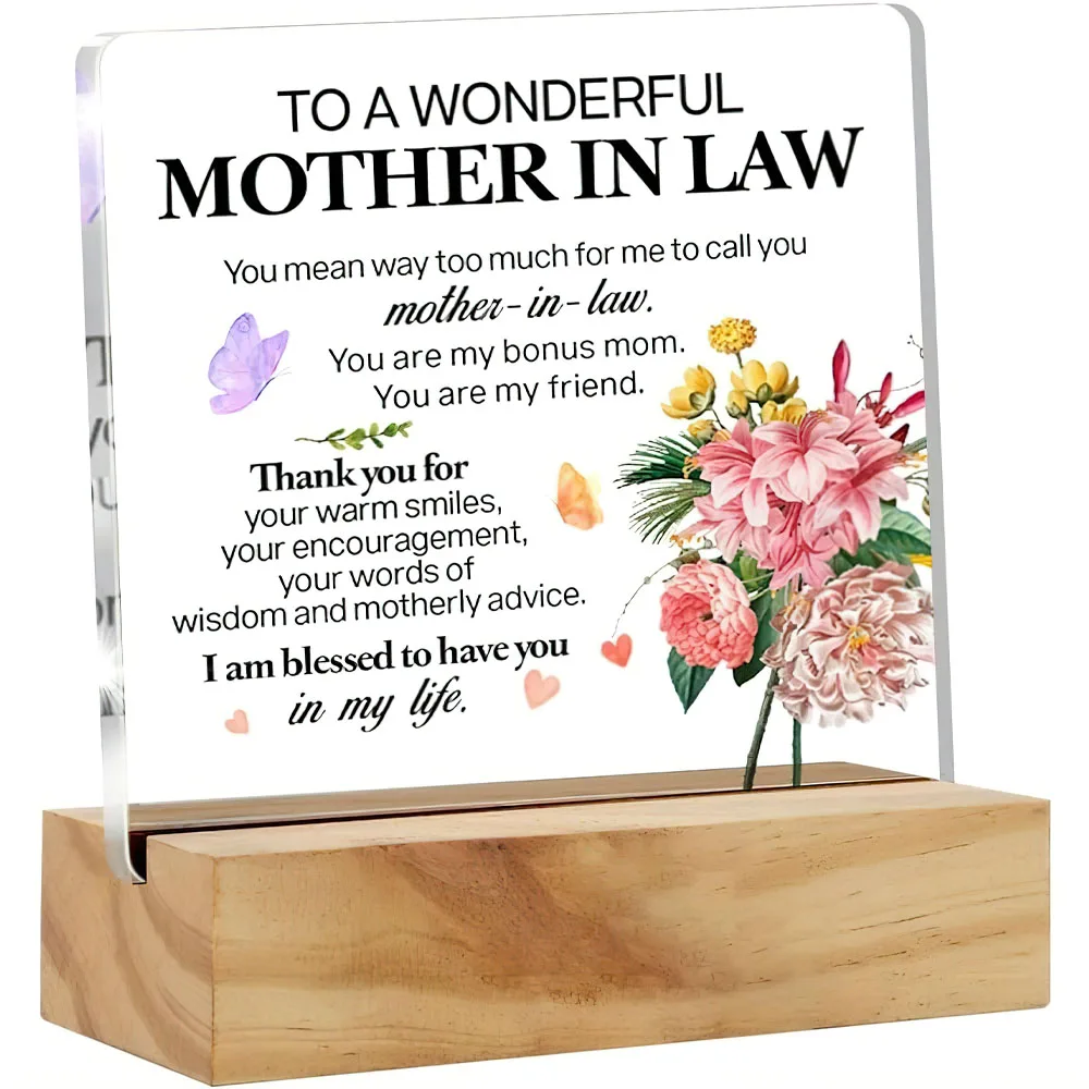 Mother in Law Gift Floral Mother of the Groom Gifts Mother in Law Desk Decor Bonus Mom Acrylic Plaque Office  Keepsake