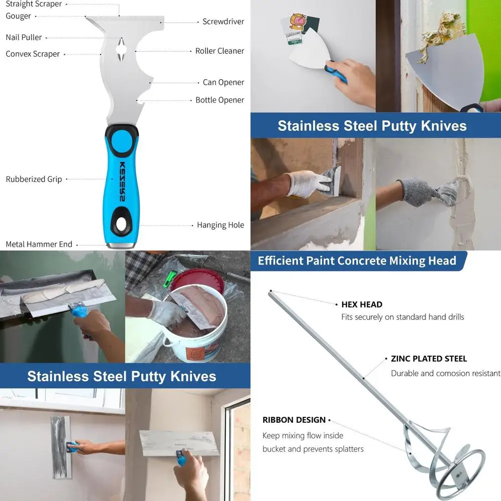 

Полный набор инструментов для гипсокартона из 14 предметов: ножи из нержавеющей стали, миксер для шпатлевки, скребок и многое другое