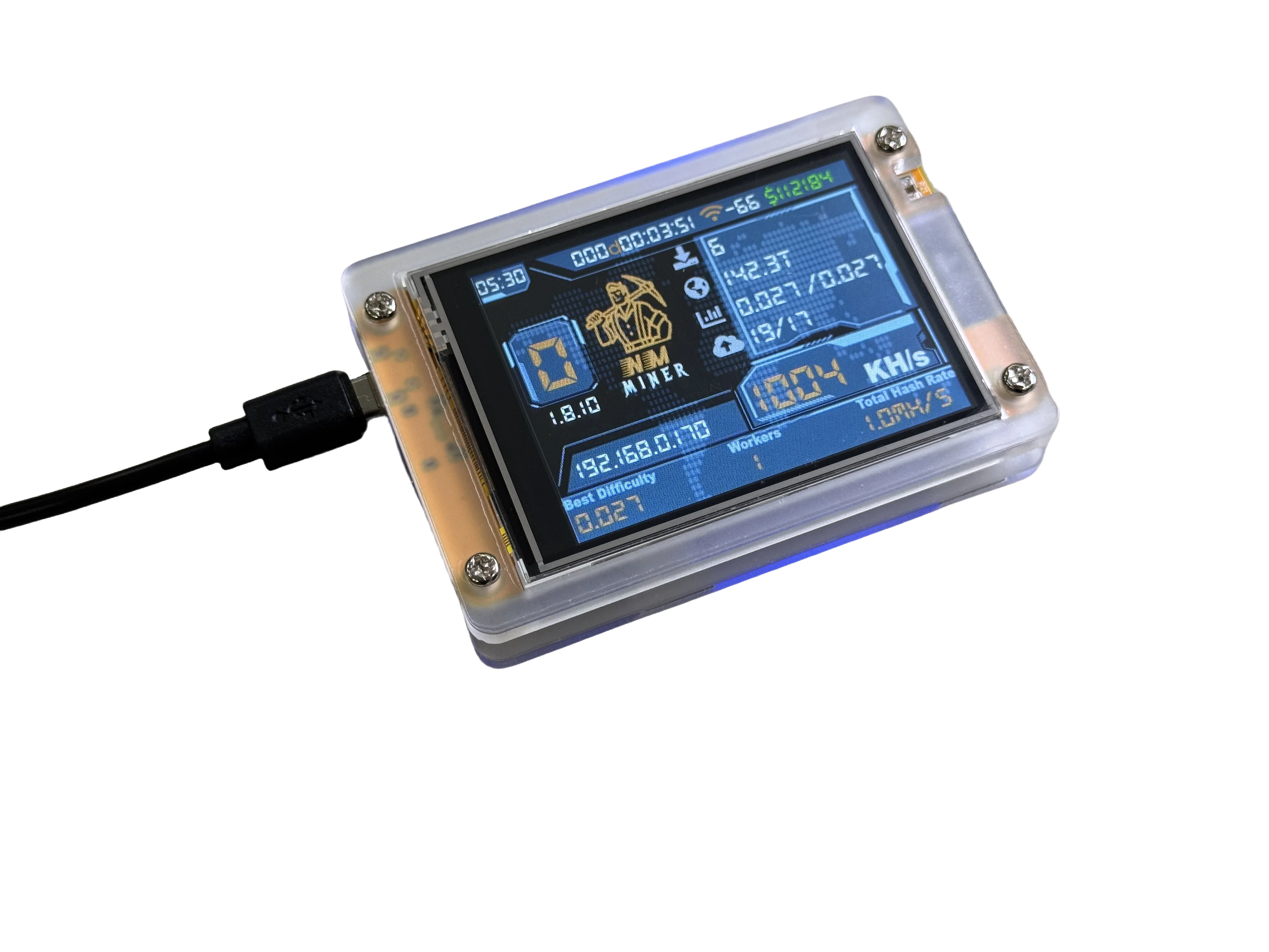 Novo minerador bitcoin nerd miner v2 2.8 polegadas btc mineiros 375kh/s btc mineiro bch dgb crypto mineiros firmware nerdminer display lcd