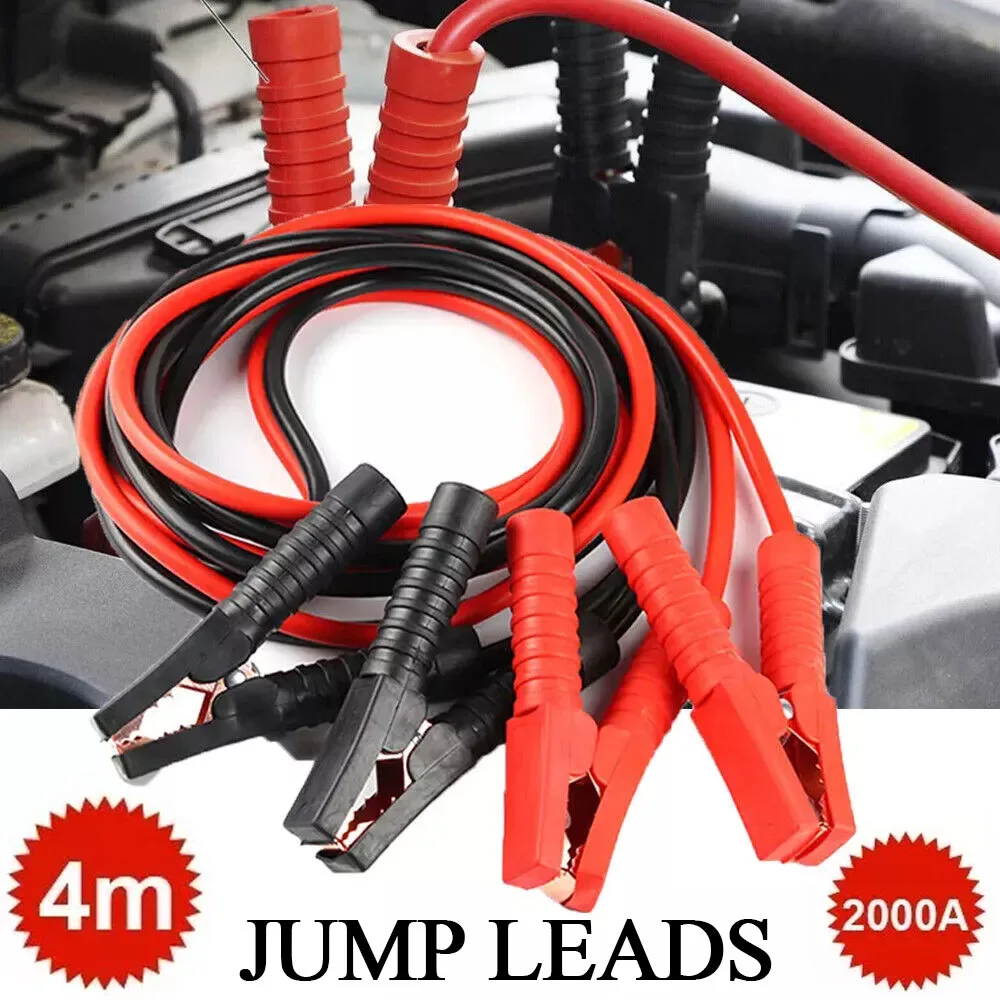 4 Meter 2000AMP Car Battery Jump Cable Booster Cable Line Emergency Jump Starter Leads Van SUV Double-ended With Clamps Clips