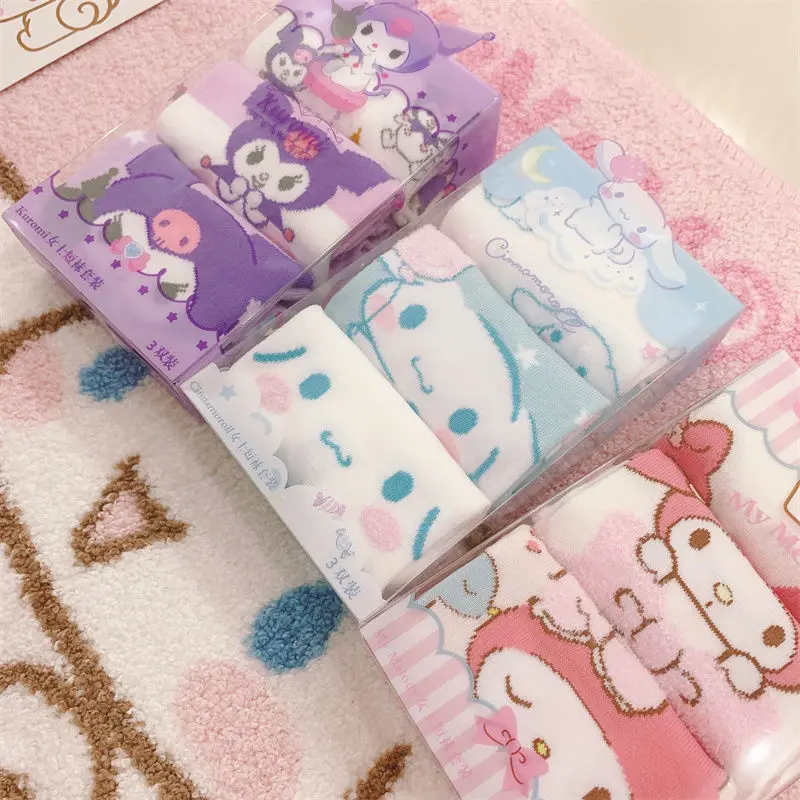 3Pairs Kawaii Sanrio Kuromi Socks Cinnamoroll Dog My Melody Anime Cute Student Summer Thin Comfortable Sports Socks for Girls