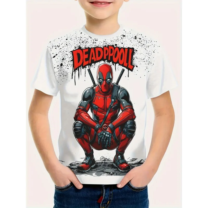 Marvel deadpool meninos meninas camiseta gráfica 3d impressão dos desenhos animados verão casual manga curta camiseta crianças super-herói t camisa