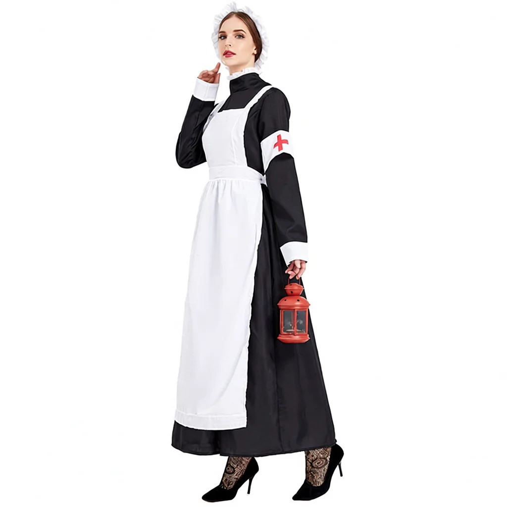 Victorian Era Women's Nurse Uniform Historical War Time Uniform Halloween Costume Adult Size Nursing Outfit Stage Performance view 3