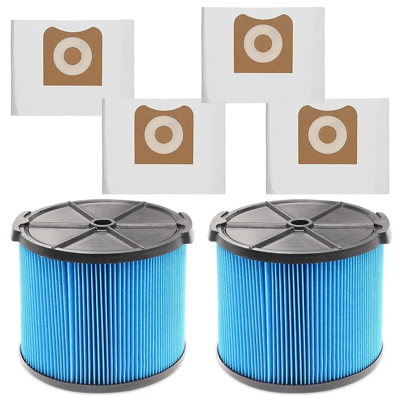 

2Pack VF3500 Filter Replacement for Ridgid Portable Vac 3-4.5 Gallon Wet Dry Vacuums + 4 Pack VF3501 Filter Bags