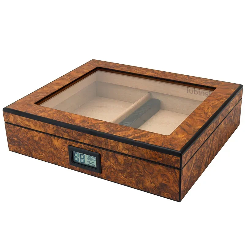 

Portable Cedar Wood Cigar Humidor Boxes, Glass Top, Luxury Cabinet Box, Smoking W/ Hygrometer, Cool Gadgets, Fit 20-35 Pcs