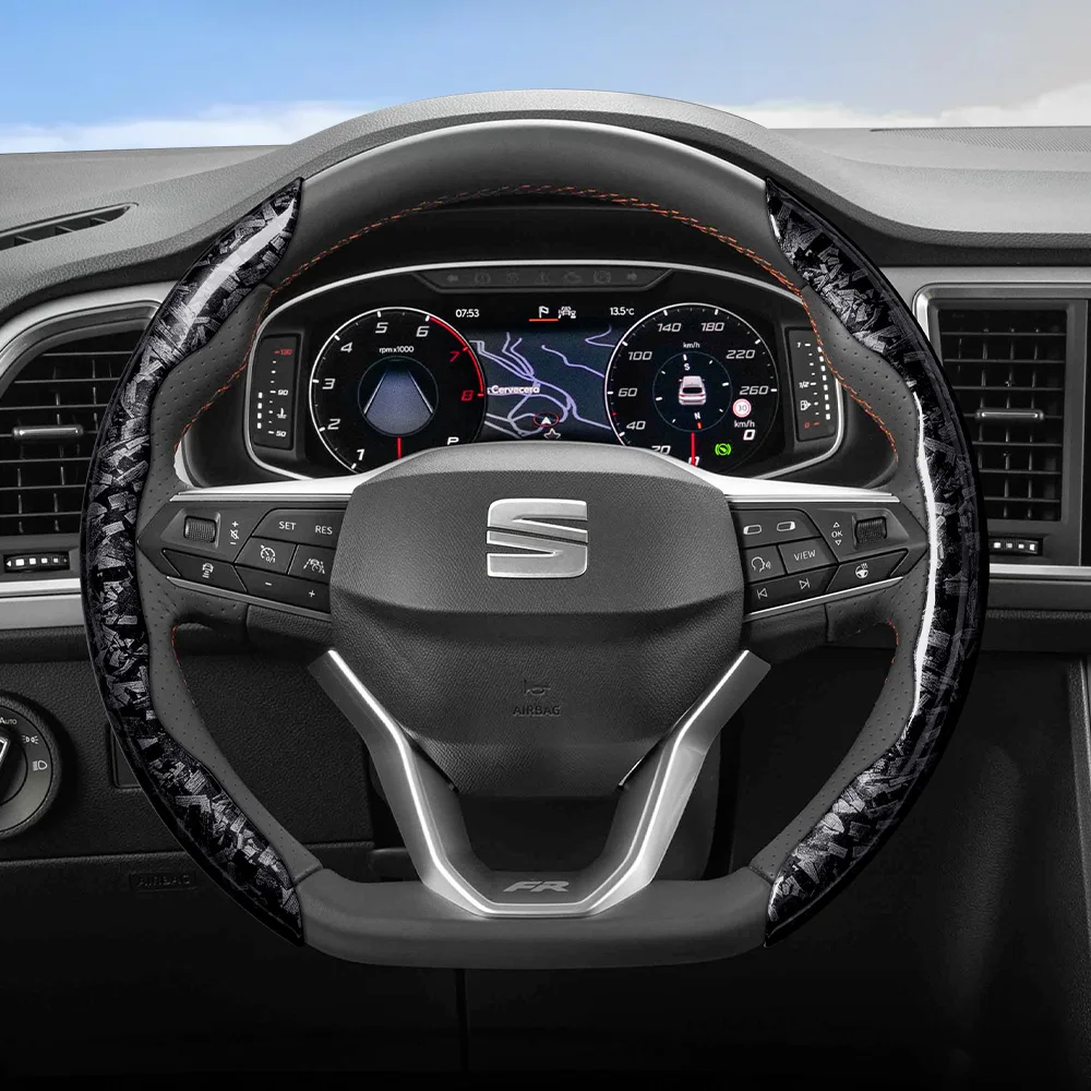 Suitable for Seat Forged Carbon Fiber Texture Steering Wheel Cover, Protective and Durable Snap-On Quick Installation for Ibiza Arona Leon Leon Sportstourer Ateca Black Red Gold Accessories