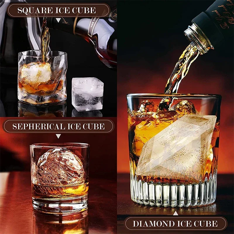 Large Ice Cube Trays Silicone Ice Cube Molds for Freezer with Lid Reusable Whiskey Ice Mold Ball Diamond Ice Mold JT08