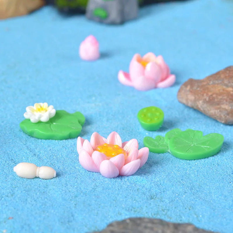 7Pcs Lotus Seed Pod Root Lily Pad DIY Fairy Garden Accessories Miniature Statue Figurines Landscape Dollhouse Home Craft Decor
