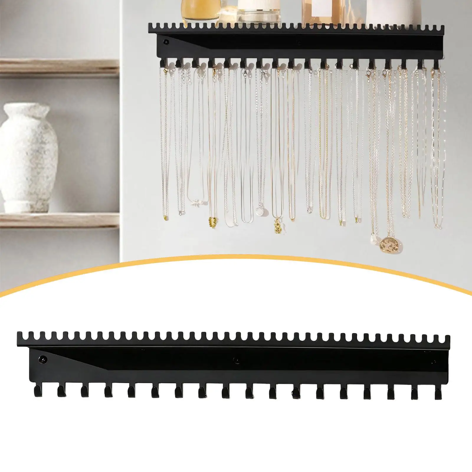 

Jewelry Organizer Metal Hanging Display Rack Wall Mount Hooks with Tray for Accessories Storage Bedroom Counter