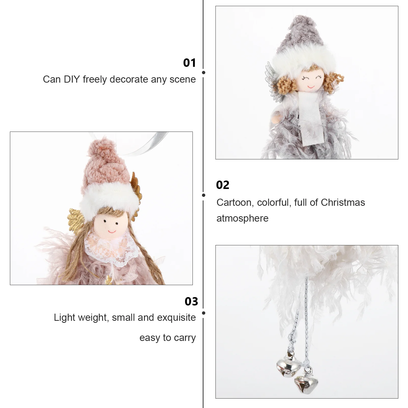 

3Pcs Christmas Angel Ornaments Chic Xmas Tree Decorations Hanging Accessories Colorful Festive Atmosphere