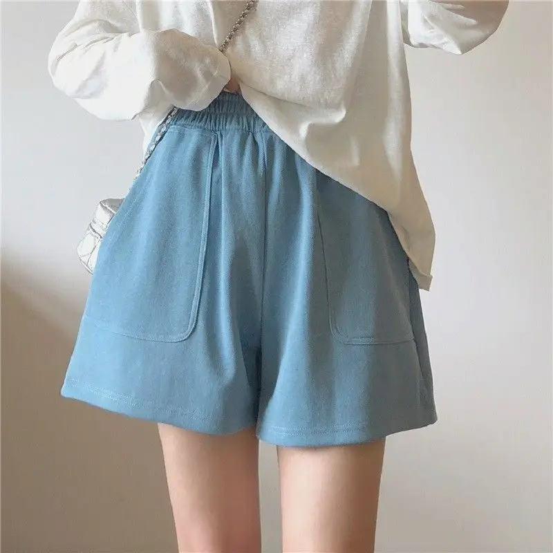 

Women's Clothing Blue Sport Shorts Summer High Waist Loose Fit Slimming Casual Korean Style Lightweight Trendy Lounge Pants