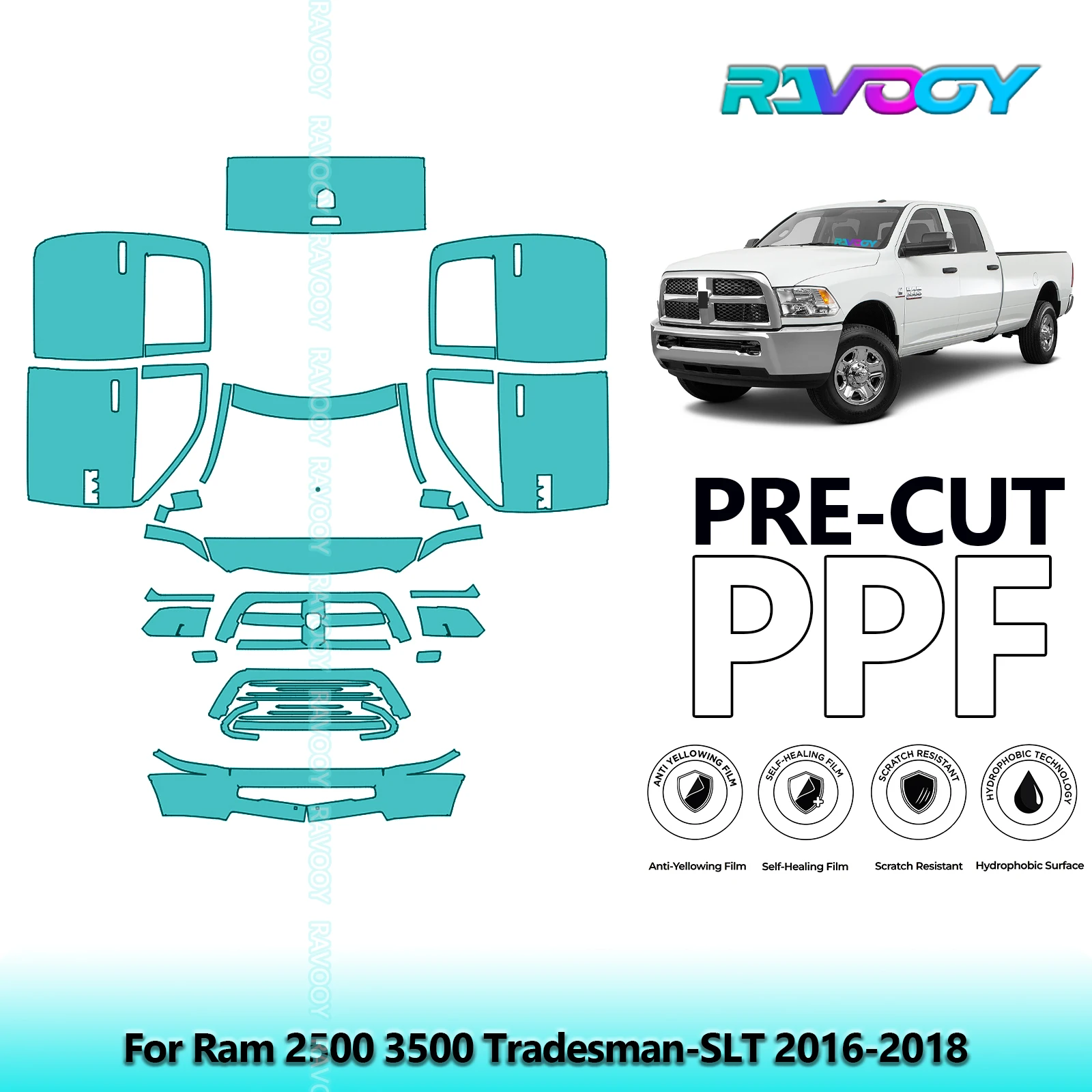 

Front Kit+Doors+Rear Bumper Clear Bra Precut PPF Paint Protection Film For Ram 2500 3500 Tradesman-SLT 2016-2018