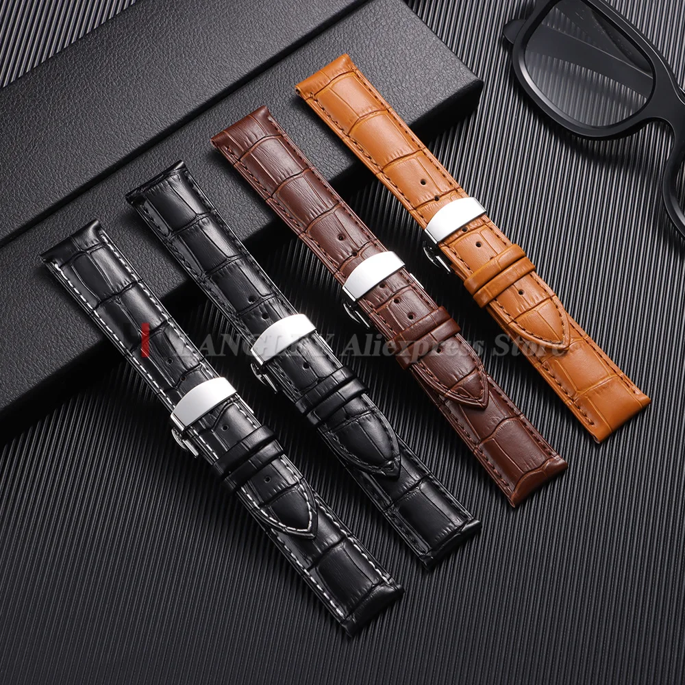 Genuine Calfskin Leather Watch Straps 12/13/14/15/16/17/18/19/20/21/22/23/24mm Universal Replacement Bands with Butterfly Buckle image 2