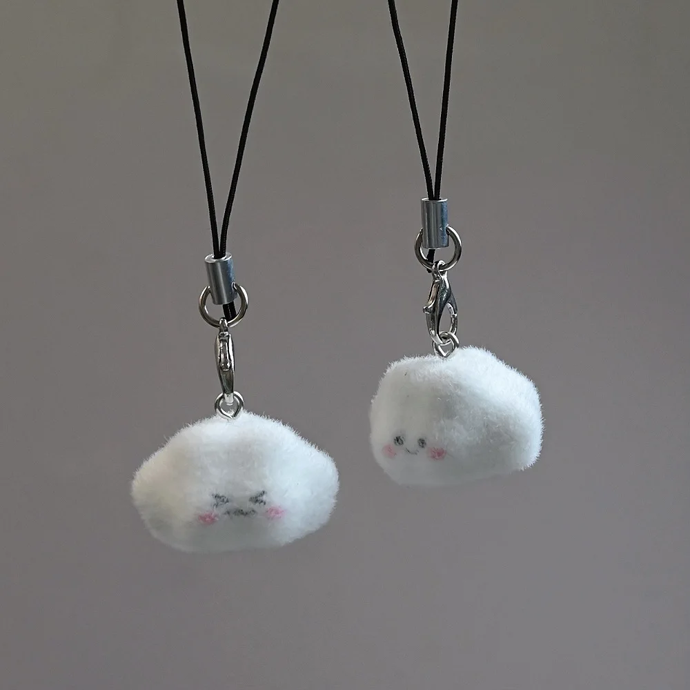 Cute Cartoon 3D Flocking Clouds Hanging Chain Phone Charm Pendant Fashionable Ornament Cell Phone Chain Keyring Strap Lanyard