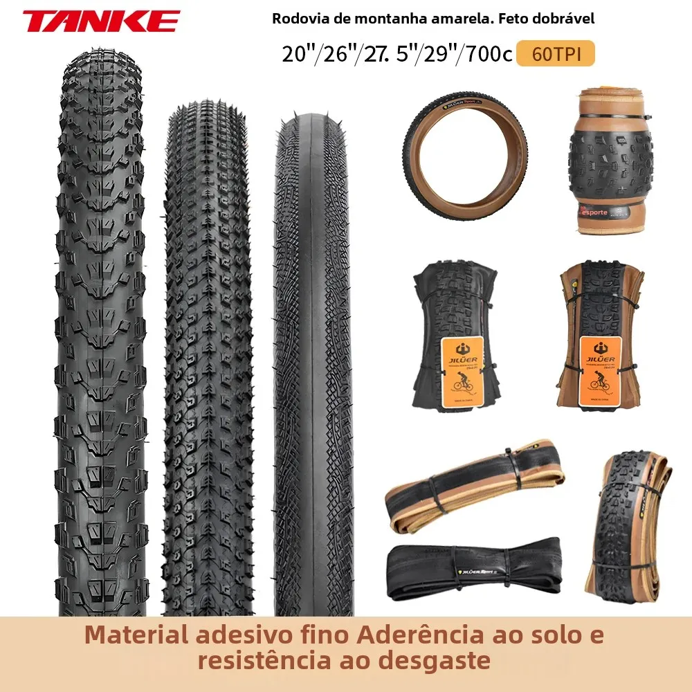 Tanke mtb bicicleta jiluer dobrável pneu de cascalho preto/amarelo 60tpi estrada bicicleta pneu 26x2.25/27.5x2.1/2.2/29x2.2/700x25c/20x1.35