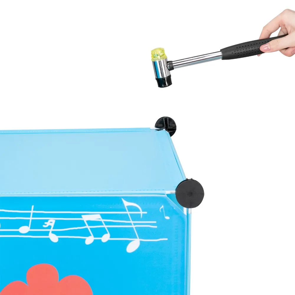 4-Layer 12-Grid 2-Hanging Rod Magic Cube Wardrobe, Plastic + Steel Wire Material with Animal Pattern, Pattern Door Cabinet