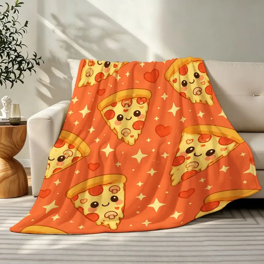 Cute Pizza Slice Print Throw Blanket Microfiber Fleece Cozy Throw for Couch Bed Autumn Winter Xmas Gift Home Decor