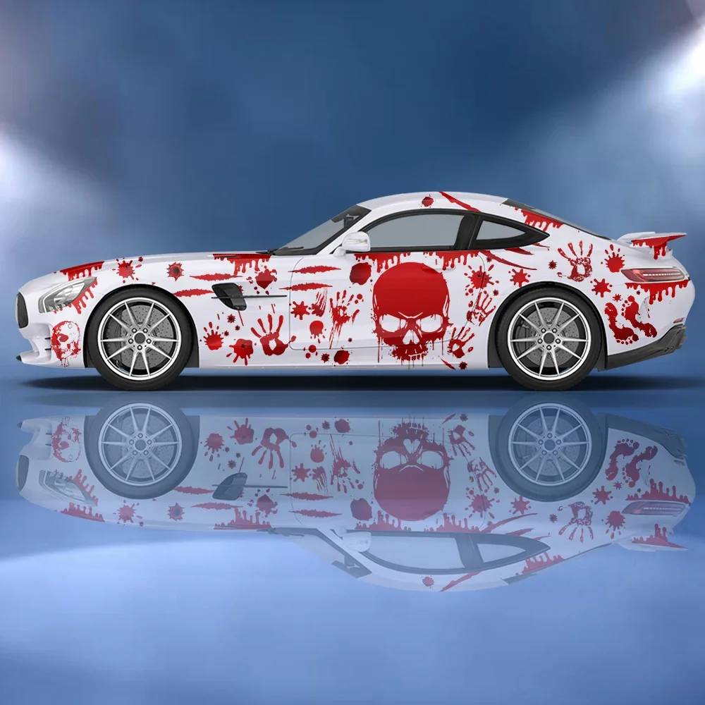 blood skull blood handprint Car Side Sticker Vinyl Paper Racing Wrapping Design Painting Printing Itache Self-Adhesive Car Decal