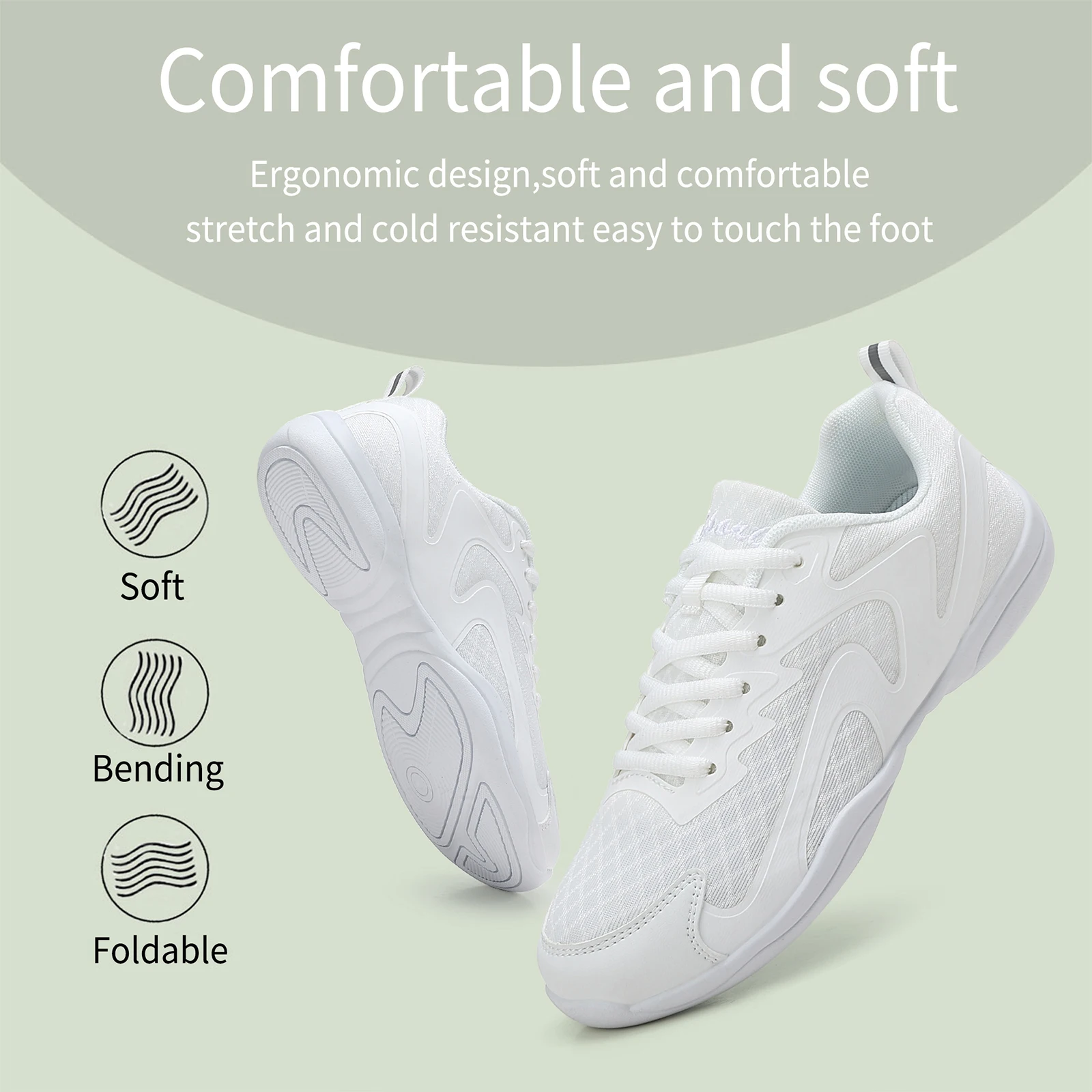 Girls Cheerleading Shoes Lightweight Anti-slip Breathable Competition Dance Sneakers 2536
