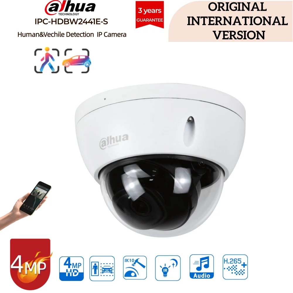 Dahua IPC-HDBW2441E-S 4MP WizSense AI Dome Surveillance IR IP Camera Smart Human Vehicle Detection Outdoor PoE Mic Audio