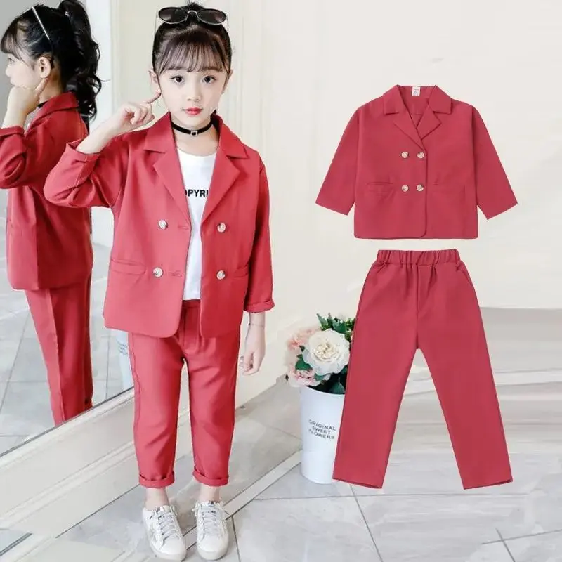 New Autumn Spring Baby Girls Clothes Set Solid Color Top Jacket + Pants Outfits Suit Teenager 2 3 4 5 6 7 8 9 10 11 12 Years Old