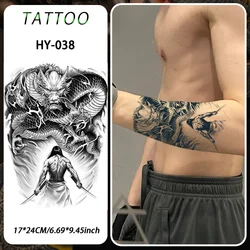 Samurai and Dragon Waterproof Temporary Tattoo Sticker, Long-lasting Waterproof for 1-2 weeks, Semi-Permanent Fake Tattoo