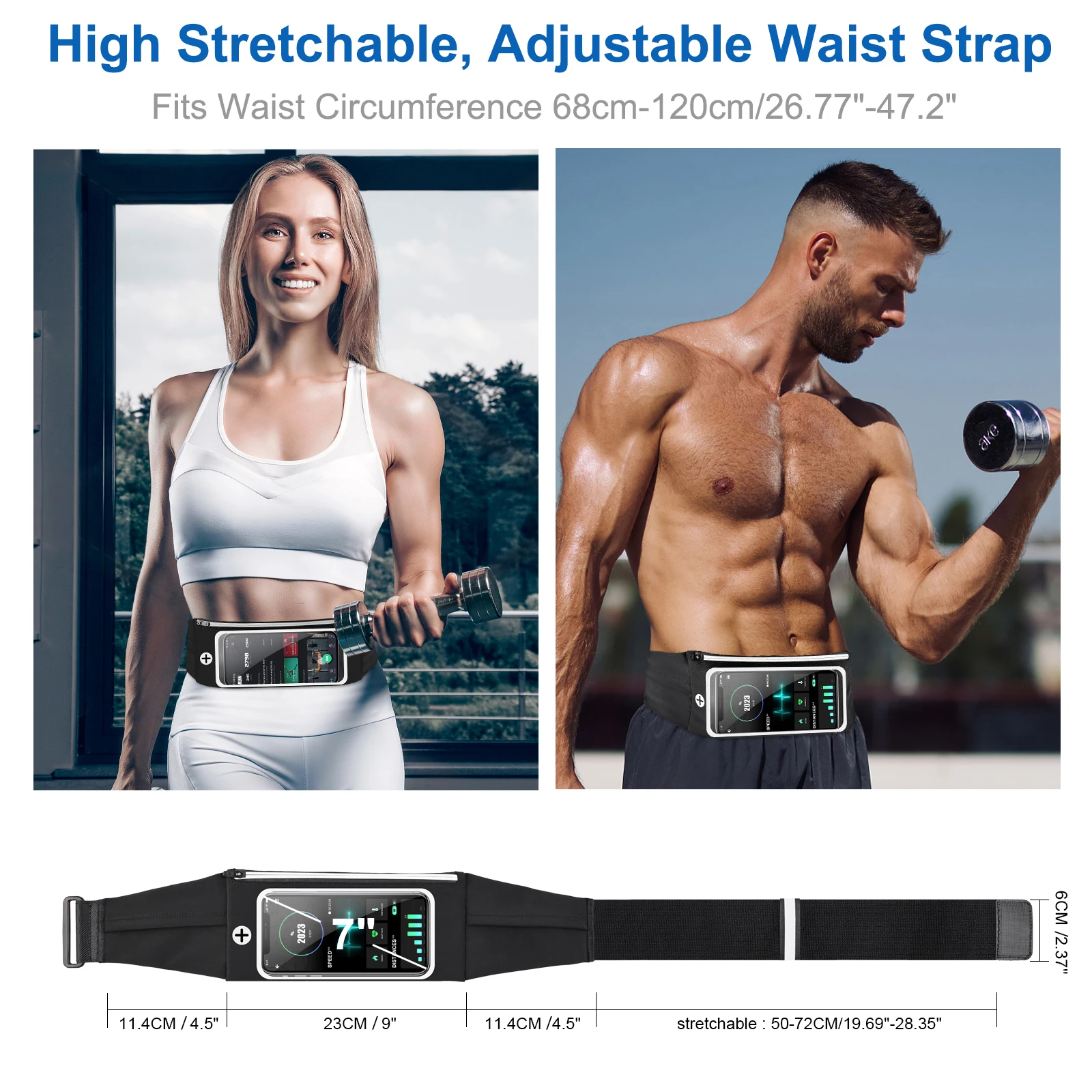 HAISSKY Men Women Outdoor Sports Running Bag Clear Touch Screen Waist Belt Pack Elastic Fitness Phone Earphone Keys Waist Bags