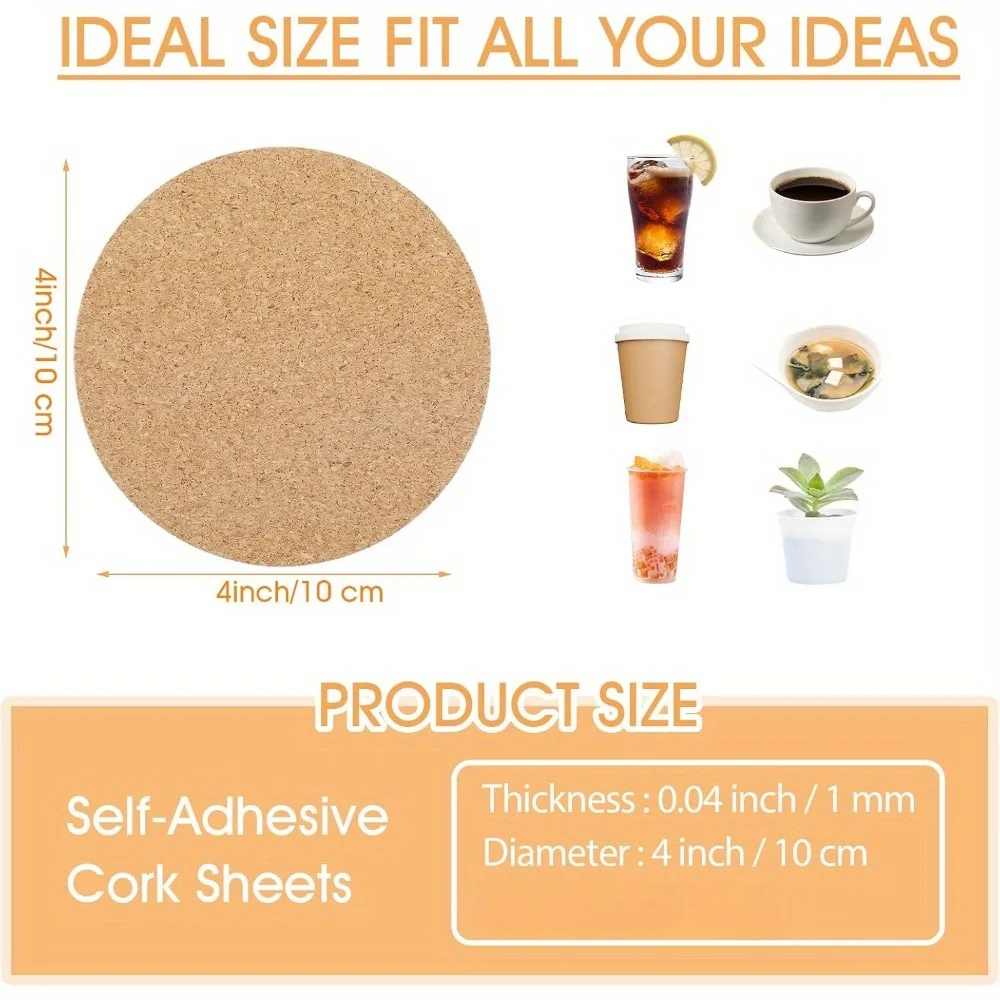 25Pcs Self-Adhesive Mini Backing Cork Tiles Sheets Round 4