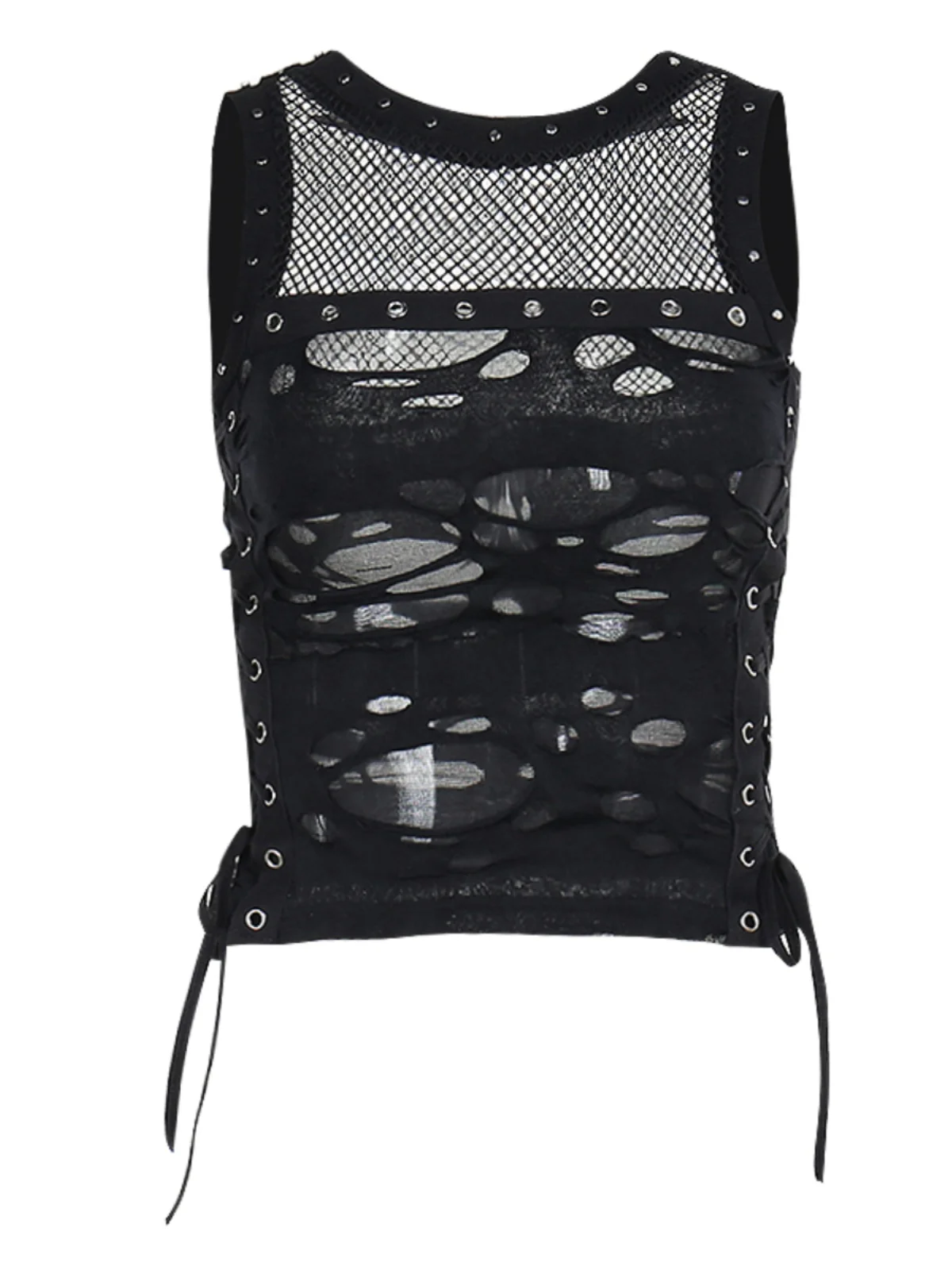 고딕 탑 펑크 탱크 티셔츠 여성 섹시한 Fishnet Backless Steampunk 조끼 Clubwear for Party