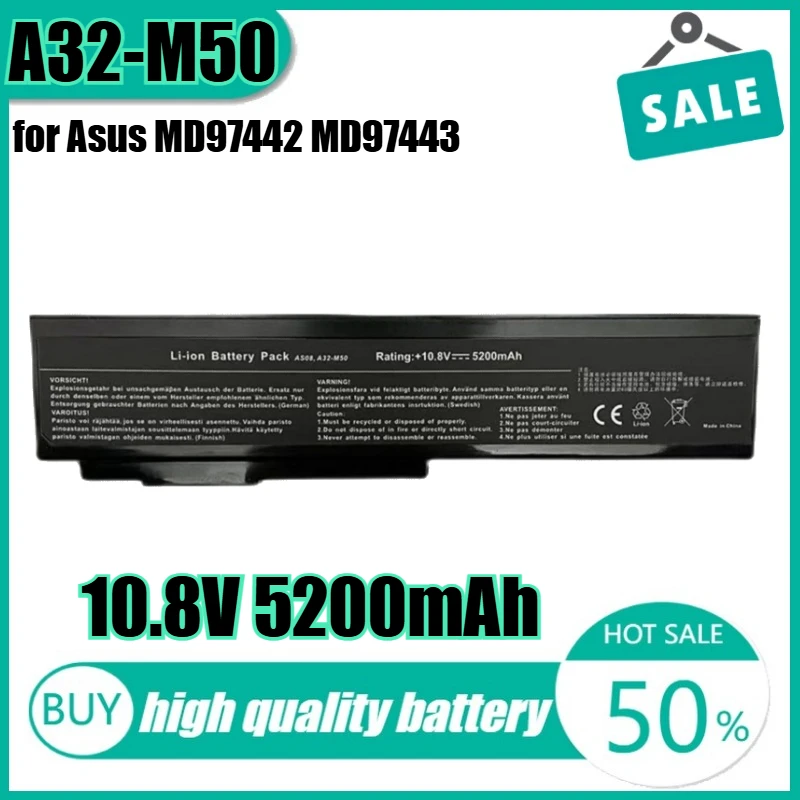 

10.8V 5200mAh A32-M50 Laptop Battery for Asus MD97442 MD97443 L0790C6 BNAS012 A32-H36 A31-B43