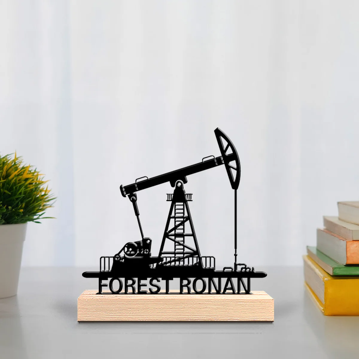 1pc Modern crane Customized Text Metal Statue Metal Ornament Handicraft With Wood Base Iron Ornament Bedroom Table