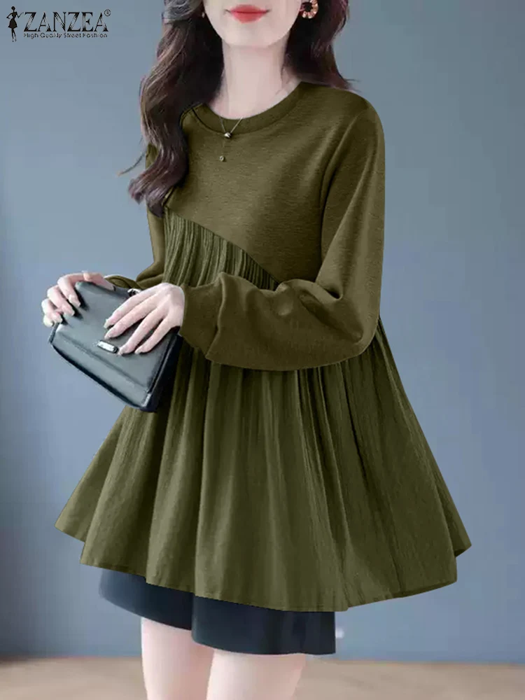 

ZANZEA Stylish Autumn Sweatshirts Loose Pullover Women Elegant Casual Long Sleeve Hoodies Tops 2025 Spring Patchwork Work Blouse