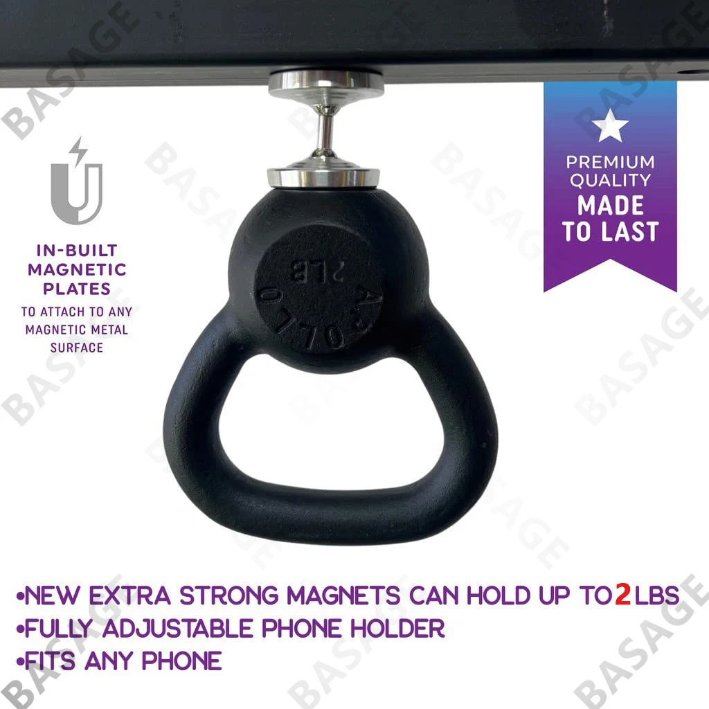 Dual Magnetic Gym Phone Holder for Working Out Videos-Double Sided Strong Magnet with 360 Degree Rotation - Fits Any Smart Phone