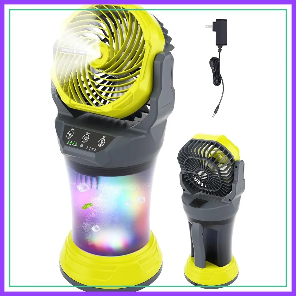 

30000mAh Misting Fan with 2L Tank, 120° Oscillating, 4 Speeds & Spray Modes, RGB Light, Gray-Green for Camping