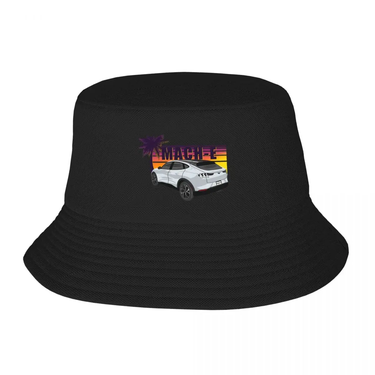 Sunset Mach-E in Space White Bucket Hat Luxury Cap cute Hood Custom Cap Caps Male Women's