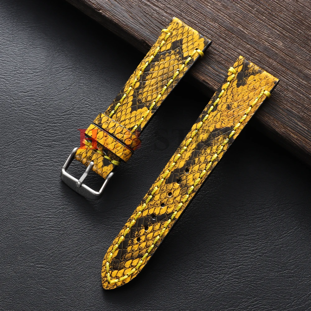 18/19/20/21/22/23/24mm Geprägtes Schlangen- und Haifischhautmuster Handgefertigtes Leder-Uhrenarmband Vintage Rindsleder Herren-Armband – Detail 12