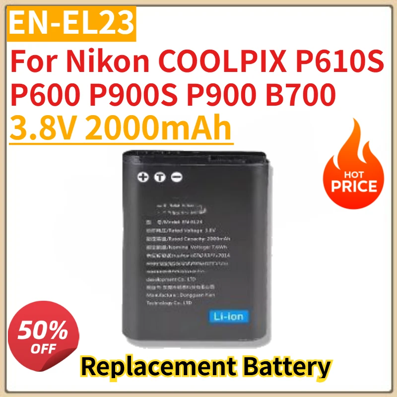 

Высококачественный новый аккумулятор EN-EL23 EL23 3,8 В 2000 мАч для фотоаппаратов Nikon COOLPIX P610S P600 P900S P900 B700, сменный аккумулятор