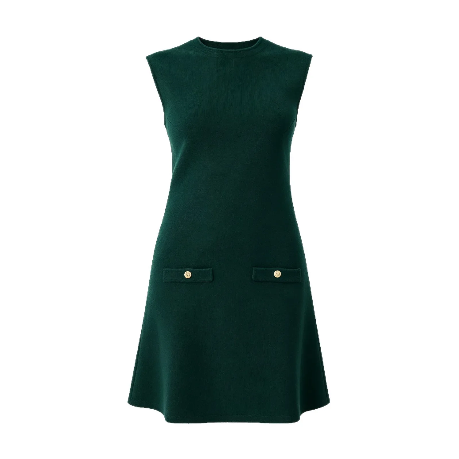 Elegant Women Knit 2 Piece Set Dark Green Turtleneck Crop Top With A-Line Mini Dress