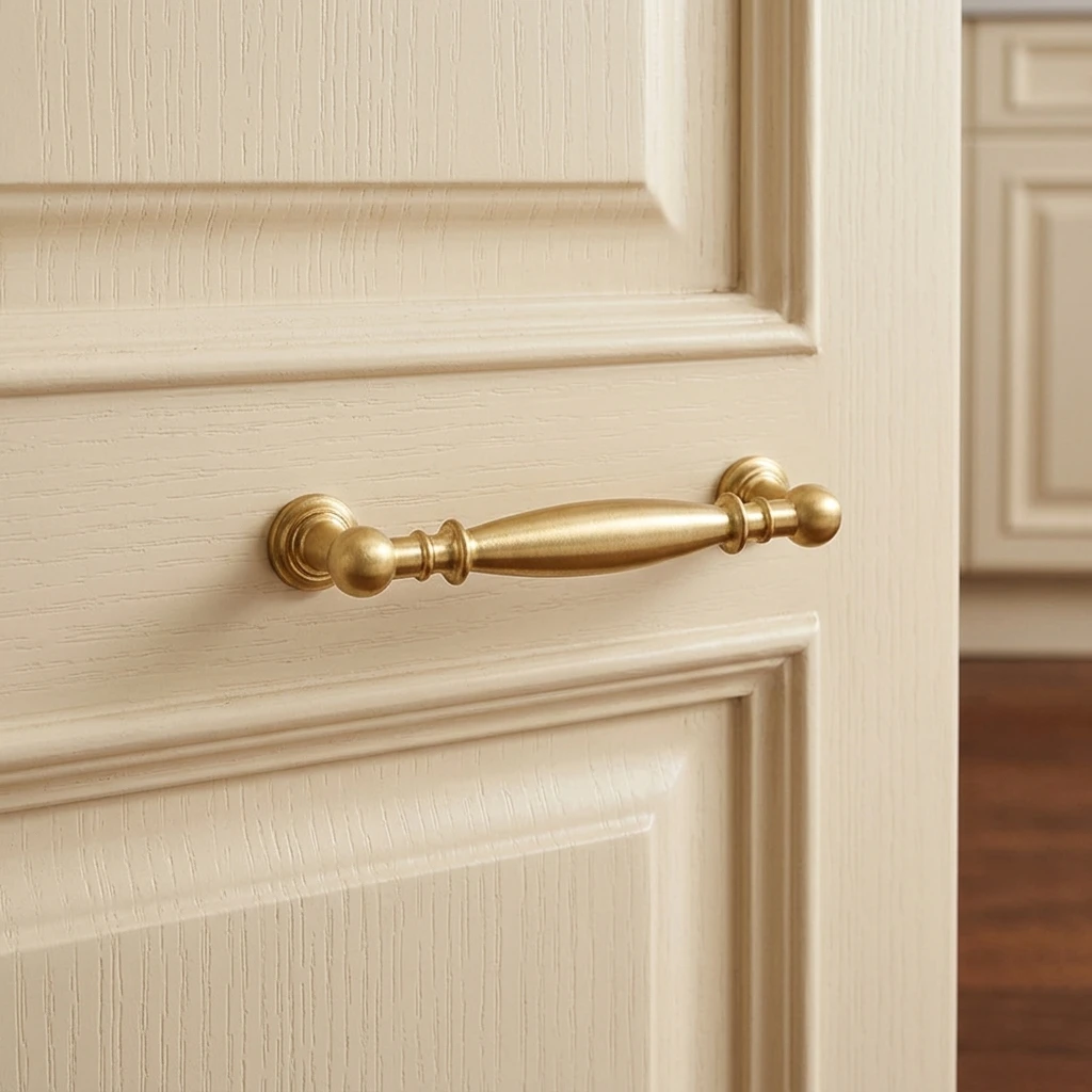 Solid Brass French Wardrobe Handle Single Hole Cabinet Knob Cream Style Drawer Pull