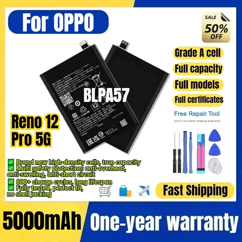 BLPA57 for OPPO Reno 12 Pro 5G Phone Battery 0 Cycle High Quality Capacity Battery Replacement Bateria Grade A Cell with Tools