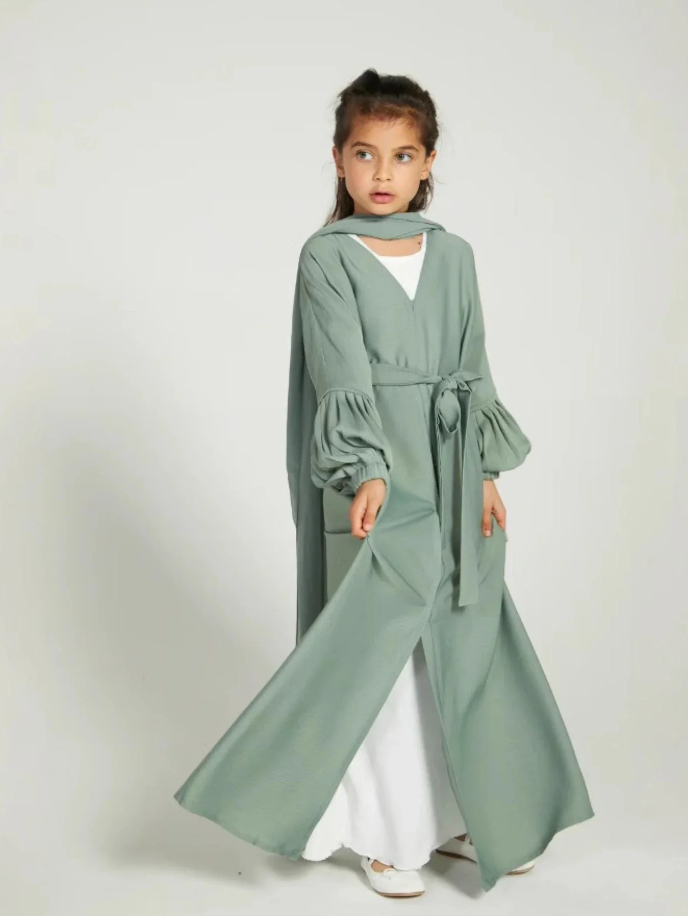 Eid Meisjes Jurk Abaya Sjaal Moslim Ramadan Jalabiya Effen Kid Kind Vest Dubai Lange Gewaad Marokko Kaftan Vestidos Largos 2025