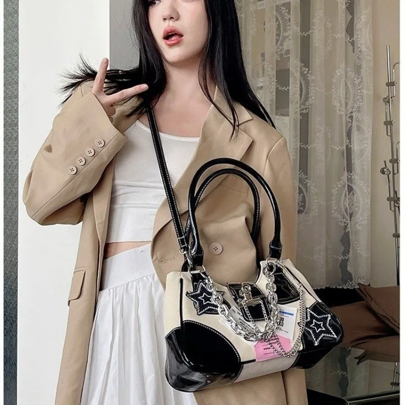 Chains Appliques Pu Woolen Shoulder Bags Thread Zipper Personality Hand Bags 2024 Hot Sale Bags for Women Bolsas De Hombro